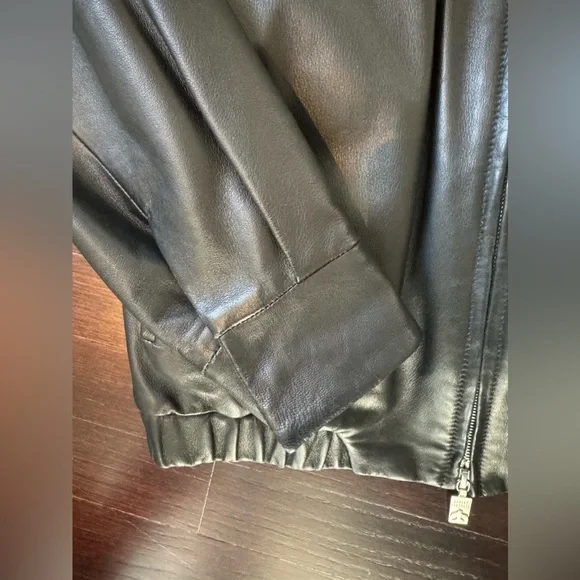 Robert Comstock Leather Bomber Jacket LAMB SKIN Black Size Large